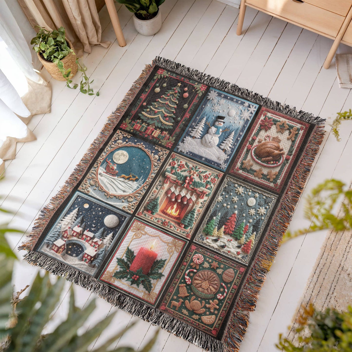 Faux Patchwork Christmas Heirloom Woven Blanket