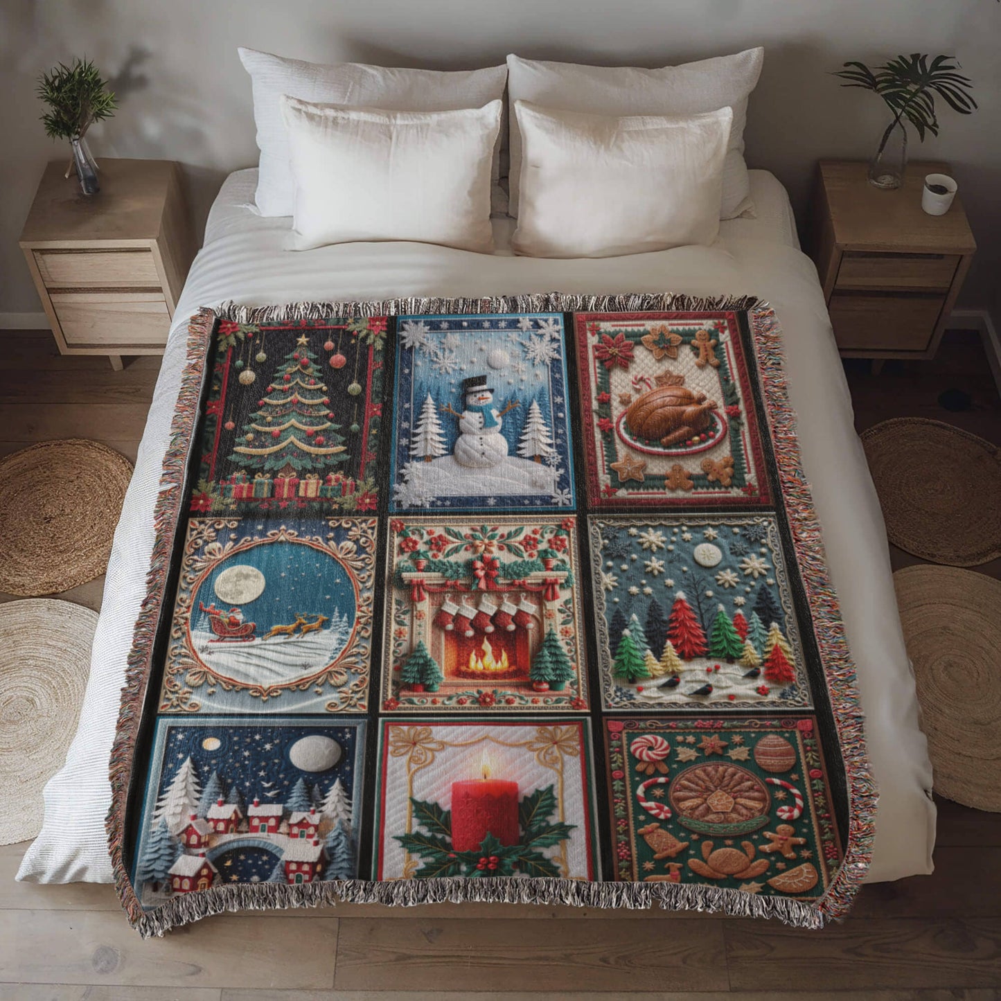 Faux Patchwork Christmas Heirloom Woven Blanket