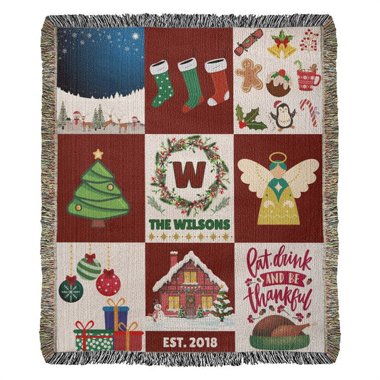 Family Custom Name Christmas Heirloom Woven Blanket