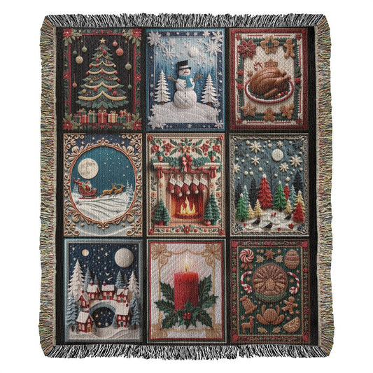 Faux Patchwork Christmas Heirloom Woven Blanket