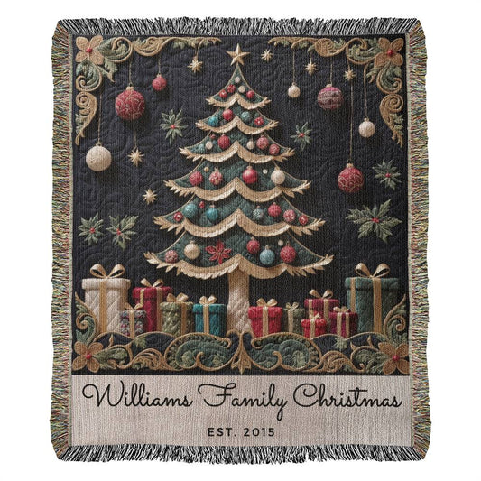 Custom Name Christmas Tree Woven Blanket