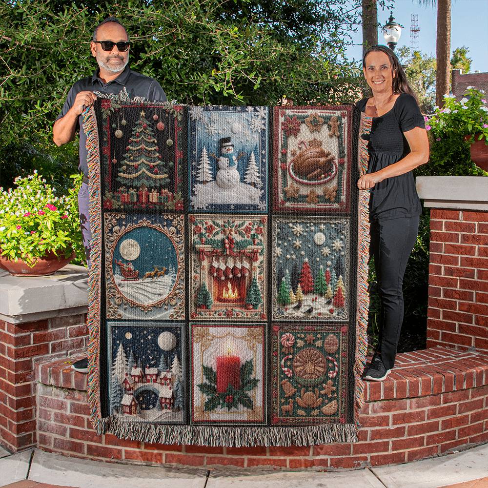 Faux Patchwork Christmas Heirloom Woven Blanket