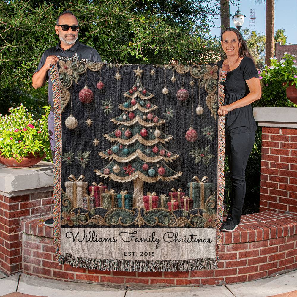 Custom Name Christmas Tree Woven Blanket