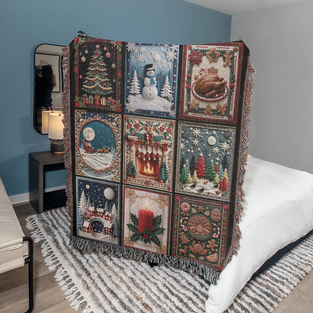 Faux Patchwork Christmas Heirloom Woven Blanket