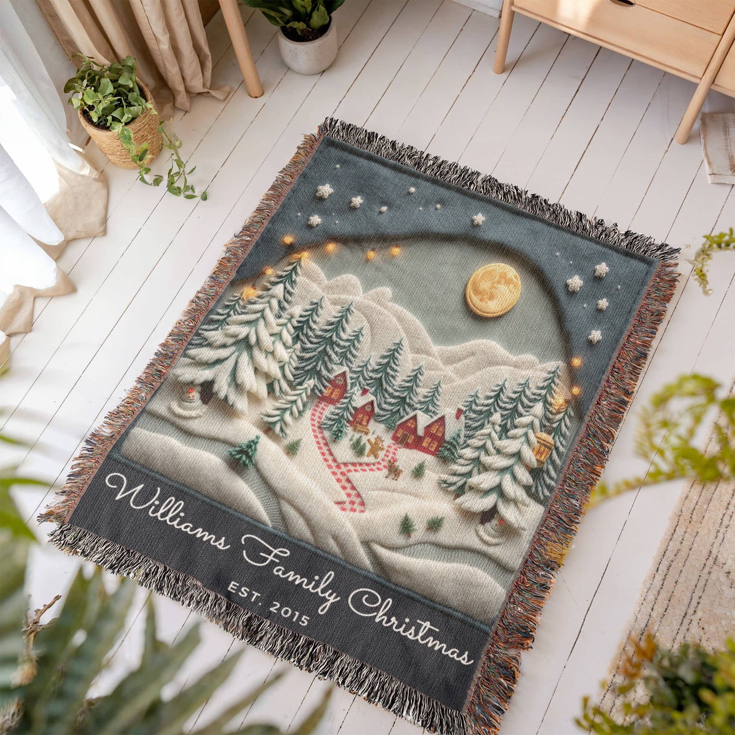 Custom Name Christmas Wonderland Woven Blanket