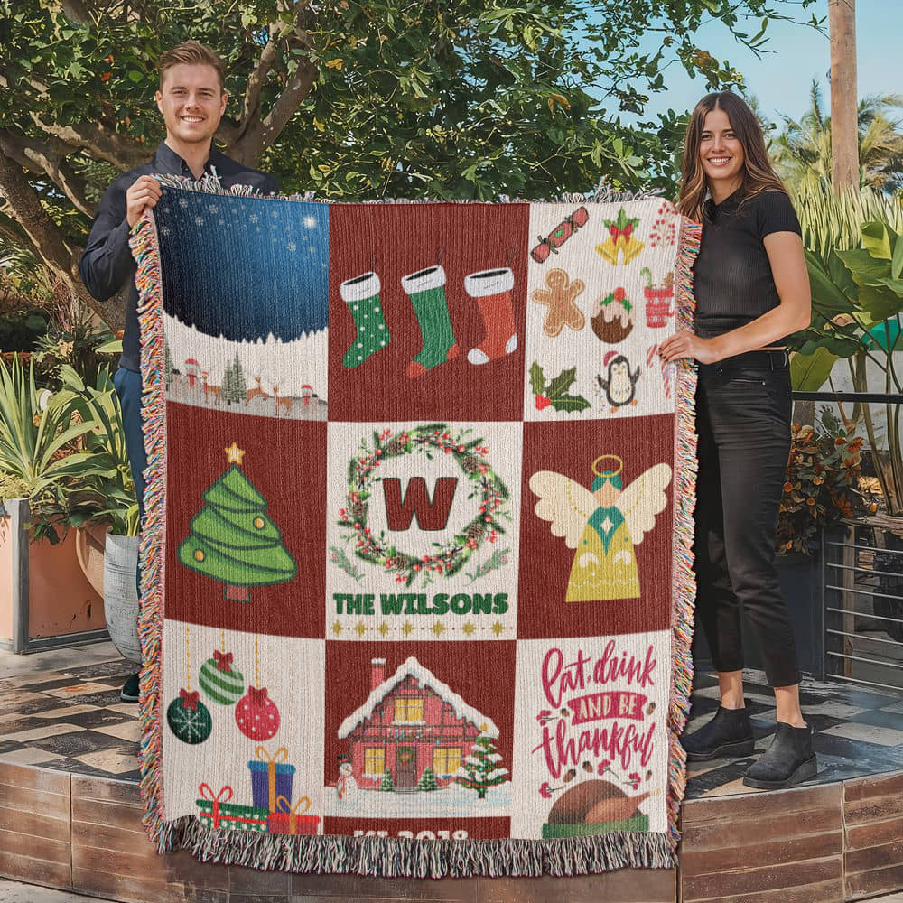 Family Custom Name Christmas Heirloom Woven Blanket