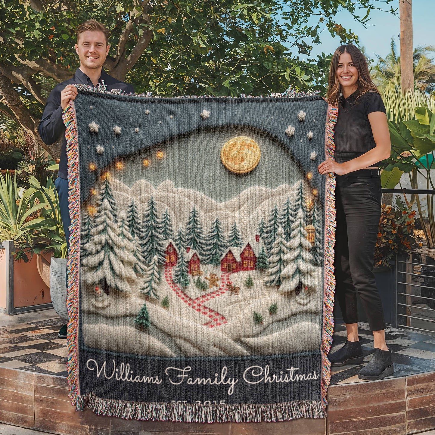 Custom Name Christmas Wonderland Woven Blanket