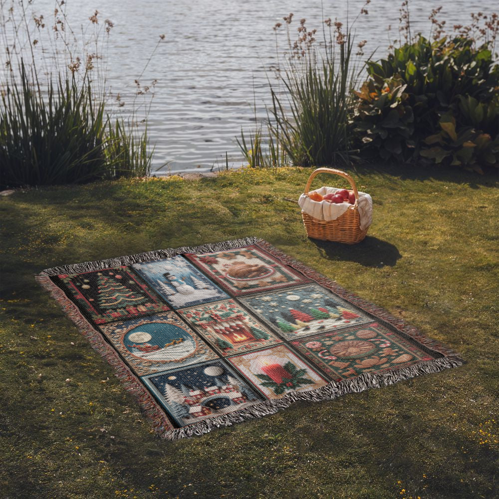 Faux Patchwork Christmas Heirloom Woven Blanket