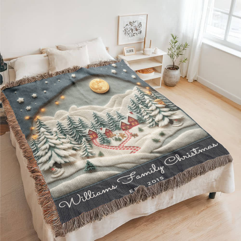 Custom Name Christmas Wonderland Woven Blanket